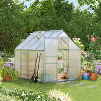 Outsunny 190 x 253 cm Walk-In Polycarbonate Greenhouse - Silver-Tone 