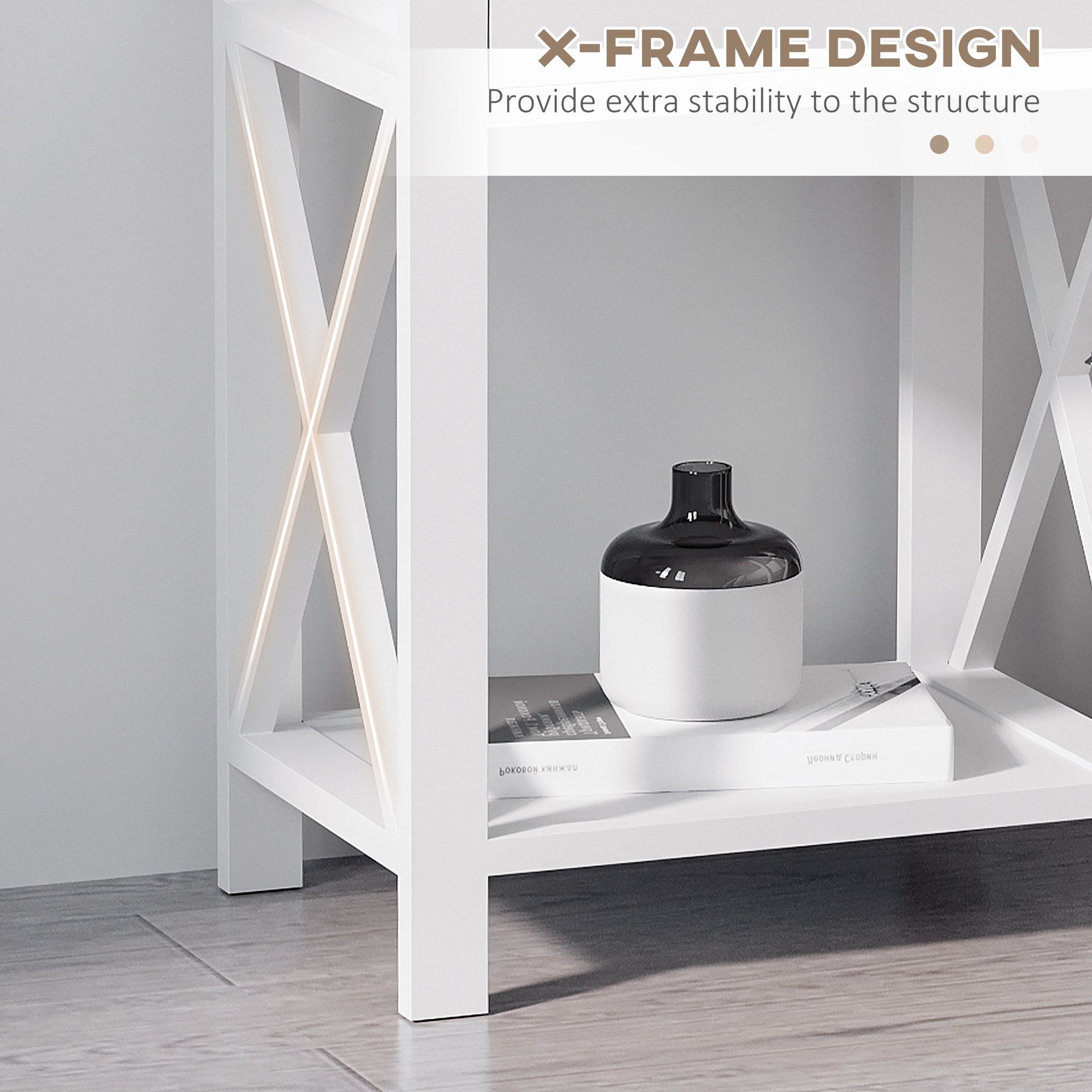HOMCOM End Table, Sofa Side Table with Drawer X Bar Bottom Storage Shelf, Nightstand Bedside Table for Bedroom or Living Room White 