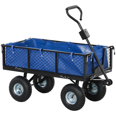 Outsunny 114L Steel Frame Garden Cart Trolley - Blue 