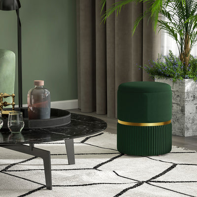 HOMCOM Velvet-Feel Storage Ottoman - Green 