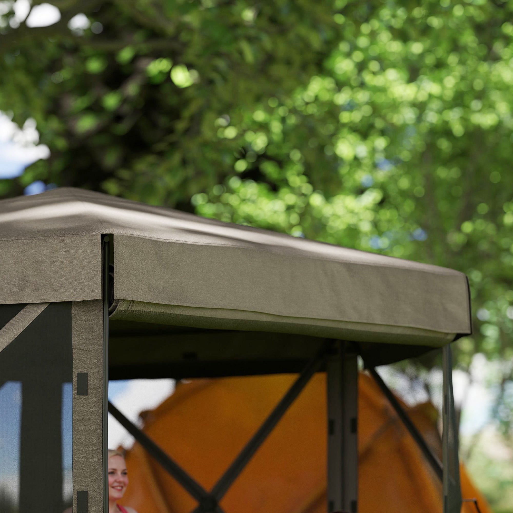 Outsunny 3 x 3(m) Hexagon Pop Up Gazebo with 5 Sides and Carry Bag, Waterproof, UV Resistant Party Tent Instant Event Shelter with Netting for Garden, Patio, Brown