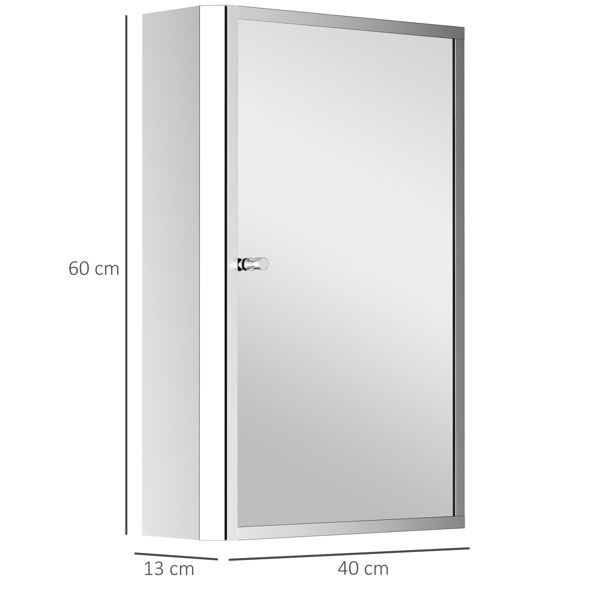 HOMCOM Stainless Steel Wall mounted Bathroom Mirror Cabinet 2 Shelves Storage Unit Furniture w/Single Door (60H x 40L x 13D (cm)) 