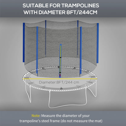 SPORTNOW 8ft Trampoline Net Replacement with 6 Plastic Pole Covers, Weather-Resistant Trampoline Netting Replacement with Zipped Entrance, Poles Not Included, Blue 