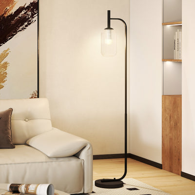 HOMCOM Floor Lamp for Living Room with Glass Lampshade, Modern Standing Lamp with Foot Switch for Bedroom, Bulb not Included, Black 