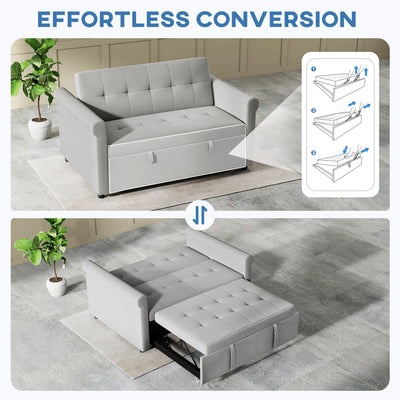 HOMCOM Two-Seater Velvet-Feel Sofa Bed - Grey 