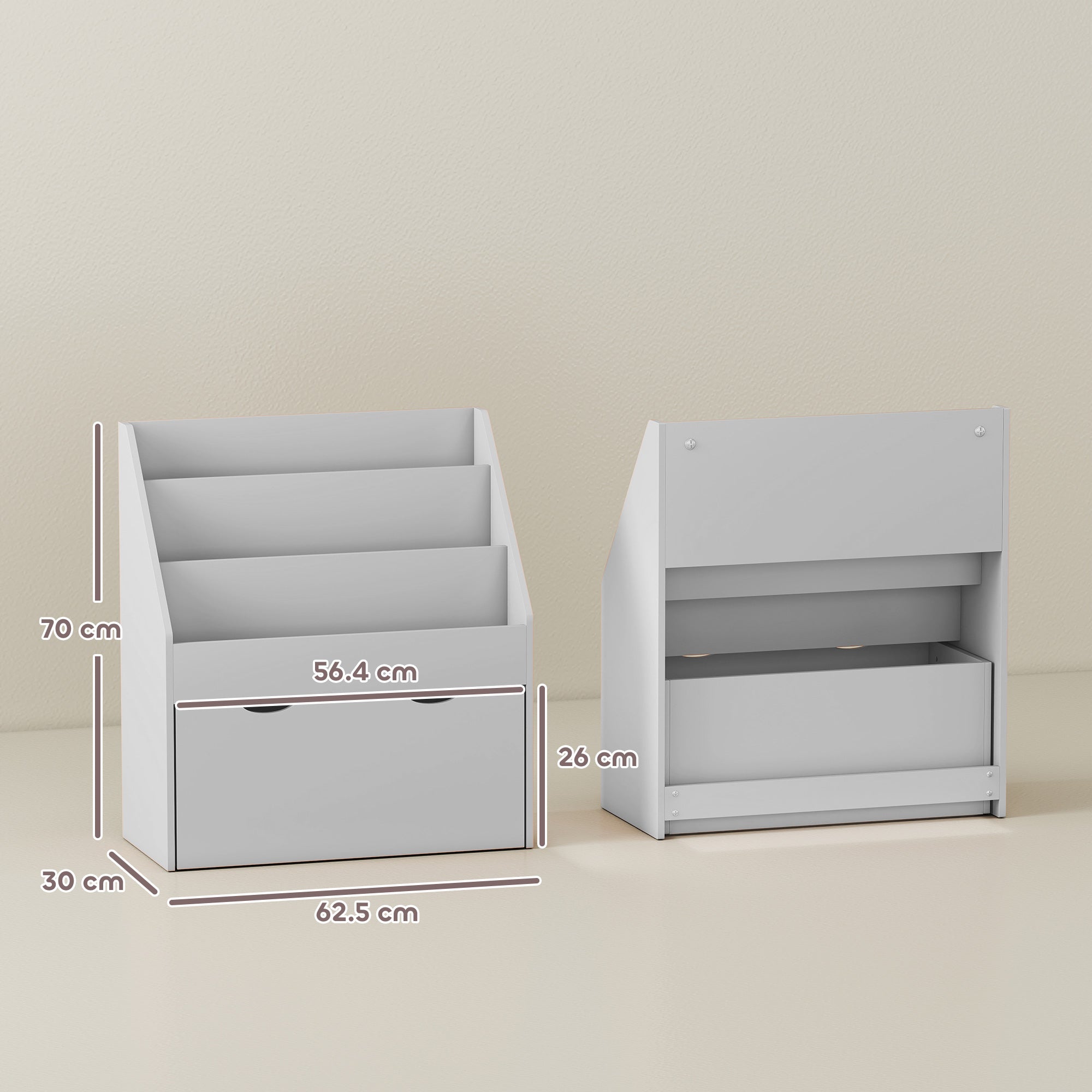 AIYAPLAY Bookcase for Kids with Shelves, Drawer, Bookcase for Bedroom, Playroom, Grey 