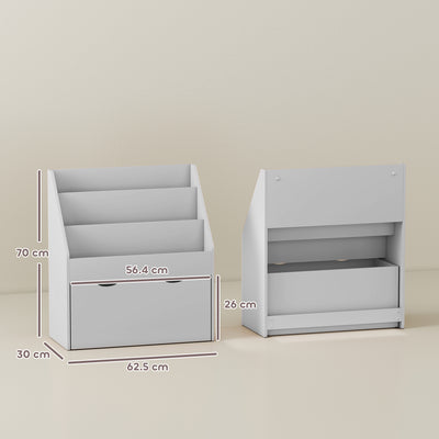 AIYAPLAY Bookcase for Kids with Shelves, Drawer, Bookcase for Bedroom, Playroom, Grey 