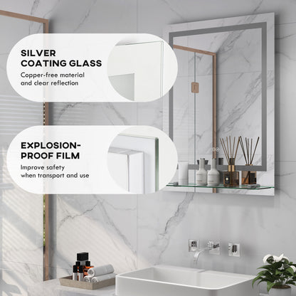 kleankin Large Vanity Mirror with Lights and Shelf, Illuminated bathroom Mirror with 3 Colour Brightness, Smart Touch, Anti-Fog 