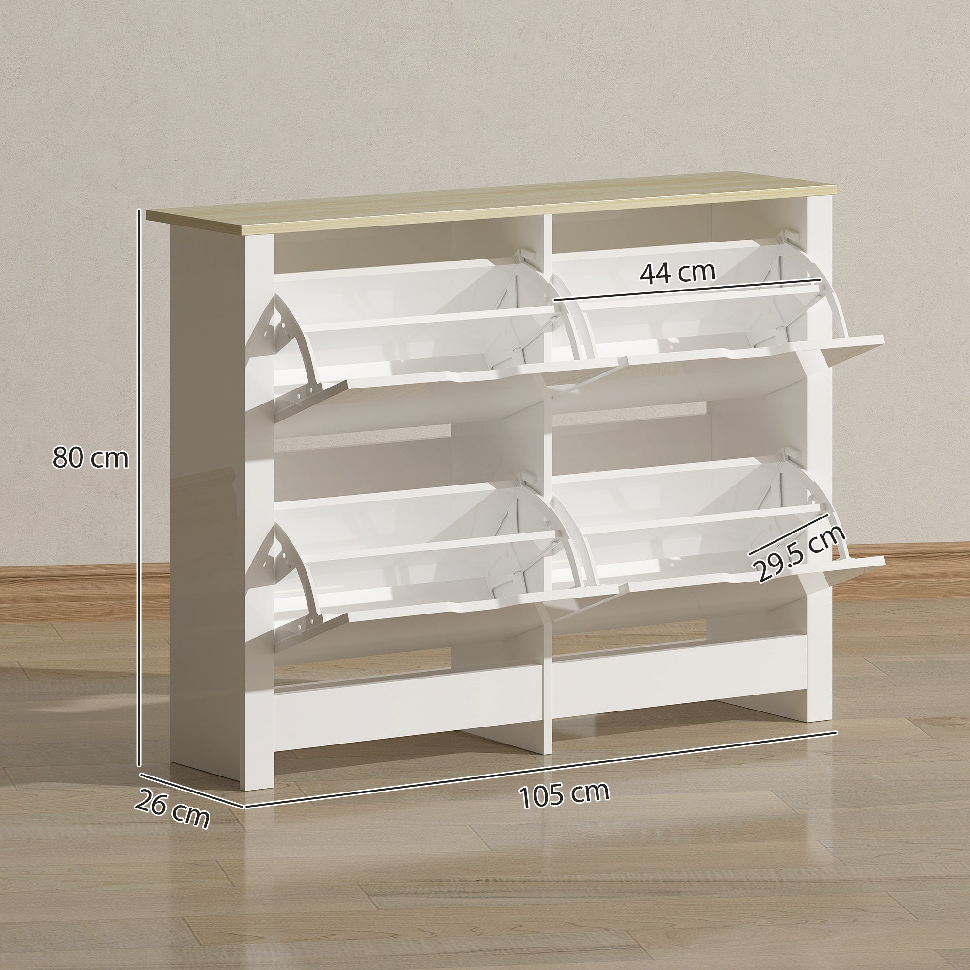 HOMCOM Slim Shoe Cabinet, Narrow Shoe Cupboard with 4 Flip Drawers, Adjustable Shelves for 16 Pairs of Shoes, White 