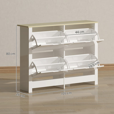 HOMCOM Slim Shoe Cabinet, Narrow Shoe Cupboard with 4 Flip Drawers, Adjustable Shelves for 16 Pairs of Shoes, White 