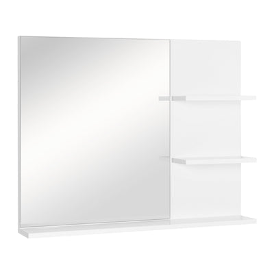 kleankin Modern Bathroom Mirror, Wall-mounted Vanity Mirror with 3 Tiers Storage Shelves for Make Up, White 
