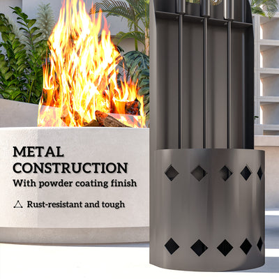 Outsunny 4 Pieces Fireplace Companion Set, Metal Fireplace Accessories Fireside Companion Set with Broom, Shovel, Poker, Bucket, Black 