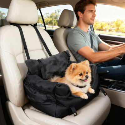 PawHut Dog Car Seat for Small Dogs with Fixed Buckle, Safety Leash, Washable Cover, 58 x 45 x 28 cm, Black 