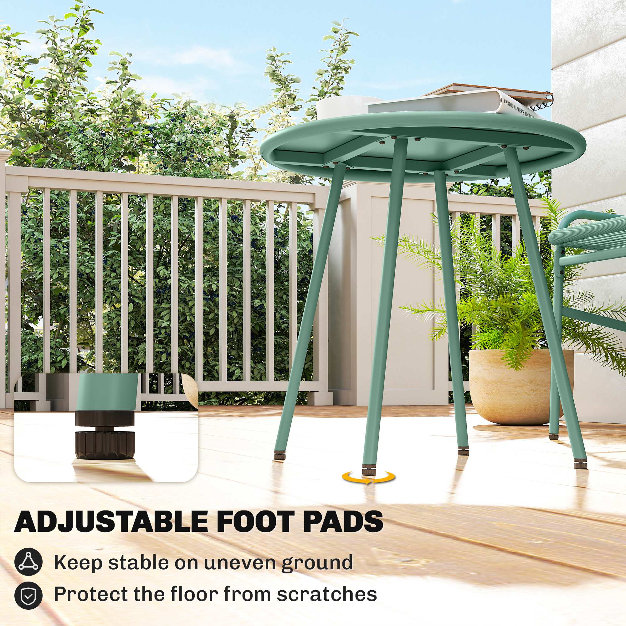 Outsunny 3 Piece Rattan Bistro Set, Outdoor Garden Furniture Set with 2 Chairs, Round Coffee Table for Patio, Balcony, Green 