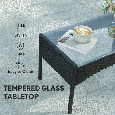 Outsunny 4 Piece Rattan Garden Furniture Sofa Set with Loveseat, Armchairs, Glass-Top Coffee Table and Cushions, Black 