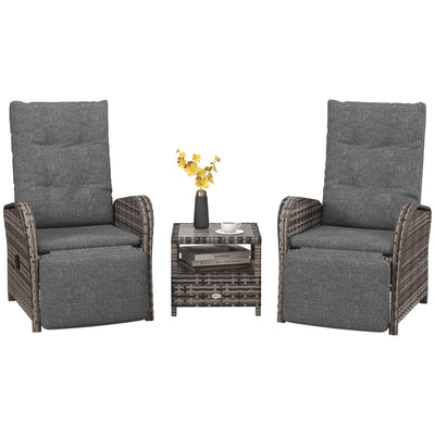 Outsunny 2 Seater Patio Rattan Chaise Lounge Sofa Set with Fabric Cushion, Grey and Brown 