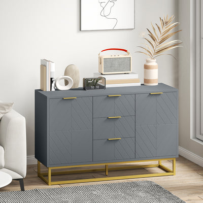 HOMCOM Sideboard with 3 Drawers and Adjustable Shelves for Living Room - Grey 