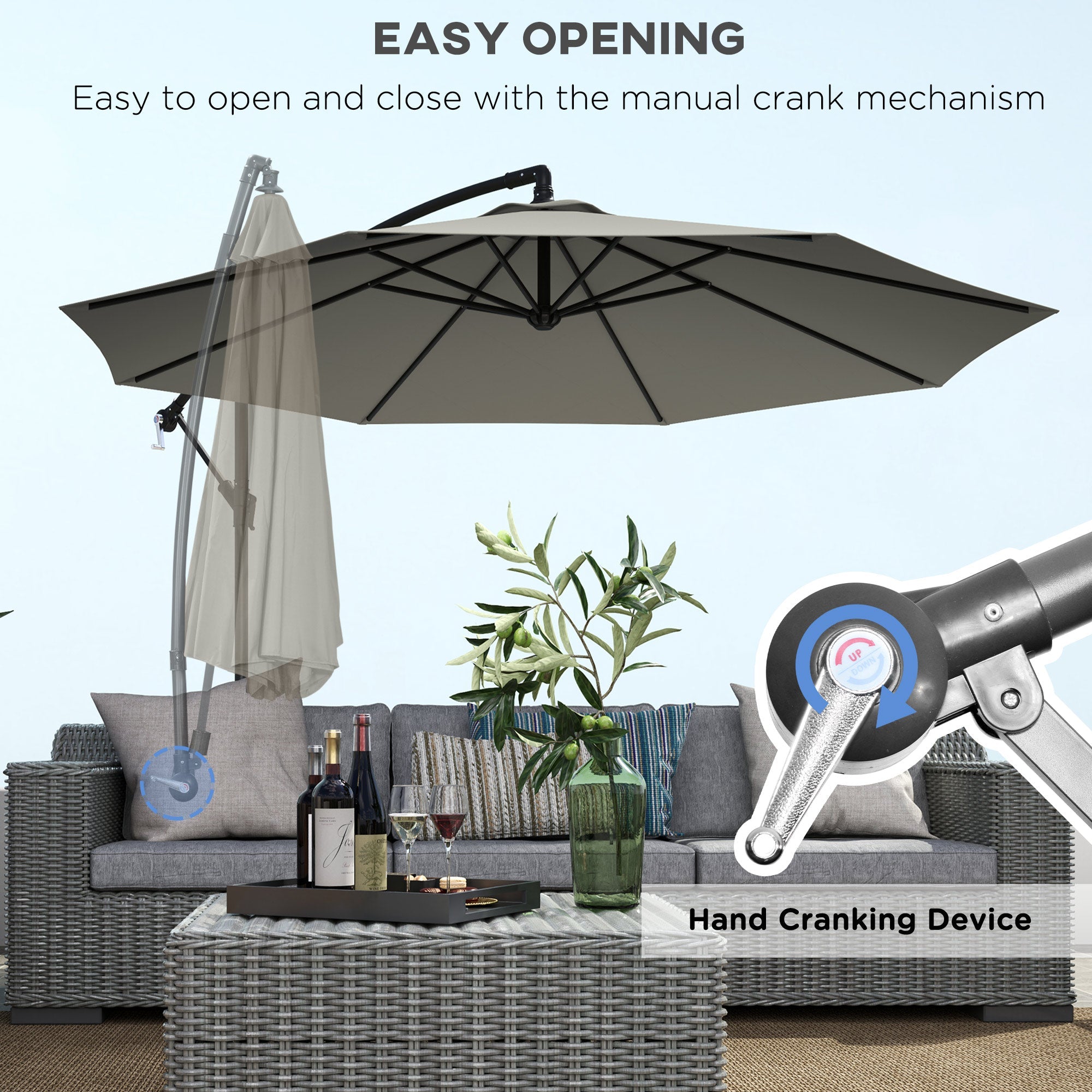 Outsunny 3m Overhanging Cantilever Parasol, with Cross Base - Light Grey 