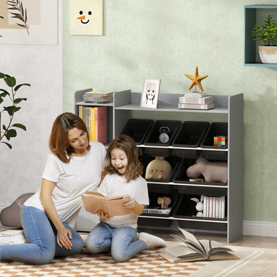 AIYAPLAY Toy Storage Unit with 8 Removable Bins, Storage Shelves, Cabinet, Grey 