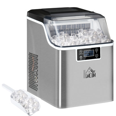 HOMCOM 3.2L Compact Ice Machine, with LCD Screen and Accessories - Silver-Tone 