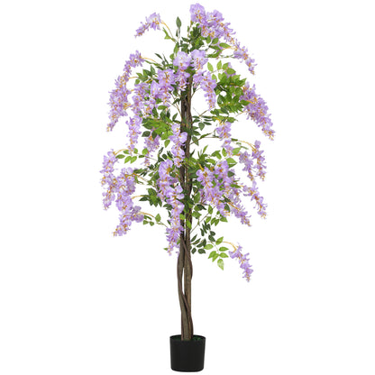 HOMCOM Artificial Wisteria Flower, Tall Fake Plant with 756 Leaves and 54 Flowers in Pot, Decorative Artificial Plant for Home Indoor Decor, 180 cm, Purple