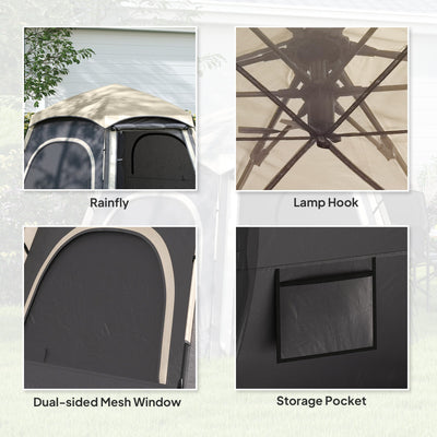 Outsunny Instant Camping Tent, 2/3/4 Person Easy Setup Family Tent with Vestibule, Rainfly, 4 Mesh Windows & 2 Doors, Hexagonal Design, Waterproof UV Protected Dome Tent, Dark Grey 