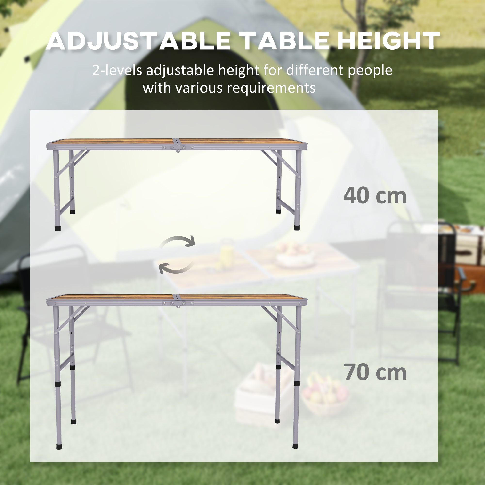 Outsunny 3ft Folding Camping Table Height Adjustable Aluminium Outdoor Garden Party Picnic BBQ Trestle Table Field Kitchen 