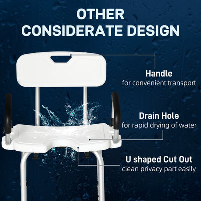 HOMCOM Shower Chair for the Elderly and Disabled, Height Adjustable Shower Stool with Back and Flipped Padded Arms, Suction Foot Pads, White 