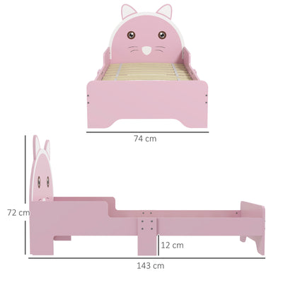ZONEKIZ Bed for Kids Cat Design Toddler Bed Frame Bedroom Furniture with Guardrails, for 3-6 Years, 143L x 74W x 72Hcm - Pink 