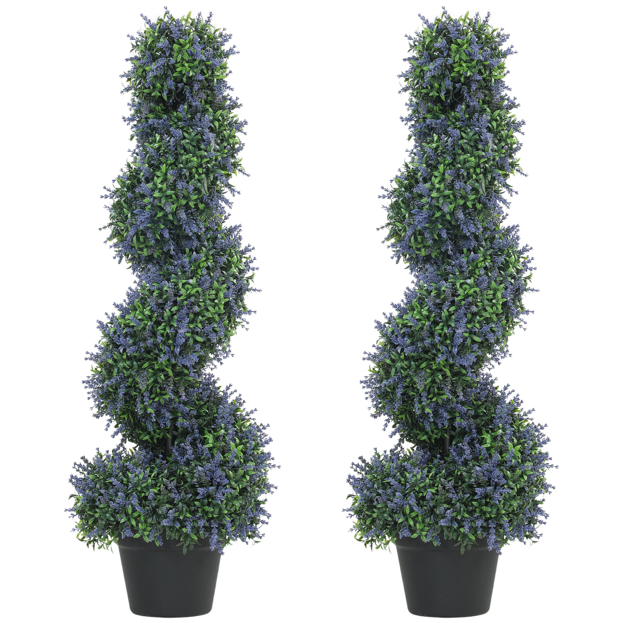 HOMCOM Artificial Lavender Topiary Tree Set of 2, UV Resistant Fake Plants in Pot for Indoor Outdoor Decor, 90 cm, Purple 