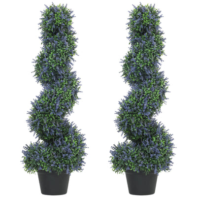 HOMCOM Artificial Lavender Topiary Tree Set of 2, UV Resistant Fake Plants in Pot for Indoor Outdoor Decor, 90 cm, Purple 