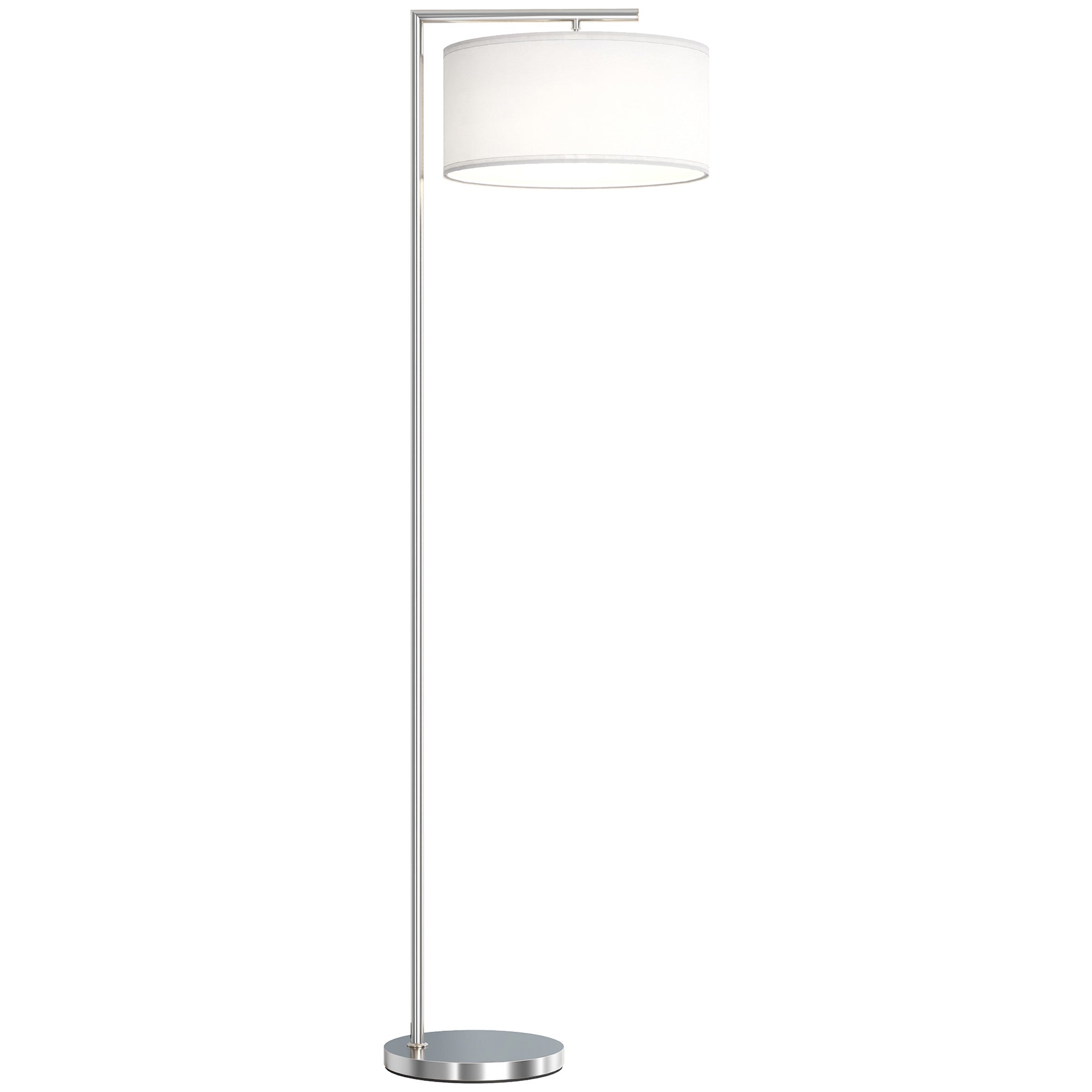 HOMCOM Floor Lamp, Modern Standing Lamp with Linen Lampshade, Round Base for Living Room, Bedroom, Dining Room, 153cm, Silver Tone 