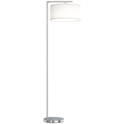 HOMCOM Floor Lamp, Modern Standing Lamp with Linen Lampshade, Round Base for Living Room, Bedroom, Dining Room, 153cm, Silver Tone 