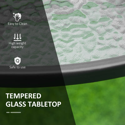 Outsunny 106cm Round Garden Dining Table with Parasol Hole Tempered Glass Top Steel Frame 