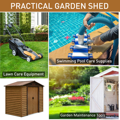 Outsunny 8 x 6ft Garden Metal Storage Shed House Hut Gardening Tool Storage with Kit and Ventilation, Brown 