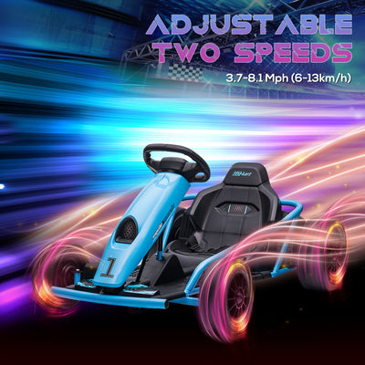 HOMCOM 24V Drift Kart, Electric Ride-On Racing Go Kart w/ 2 Speeds, Steering Wheel, Pedals for Kids Aged 8-12, Blue 