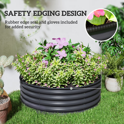 Outsunny Galvanised Raised Garden Bed with Safety Edging, Outdoor Raised Planter Box with Gloves, 120 x 120 x 43cm, Dark Grey 