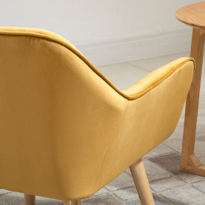 HOMCOM Modern Armchair, Accent Chair with Wide Arms, Slanted Back and Rubber Wood Legs for Living Room, Bedroom, Home Office Yellow 