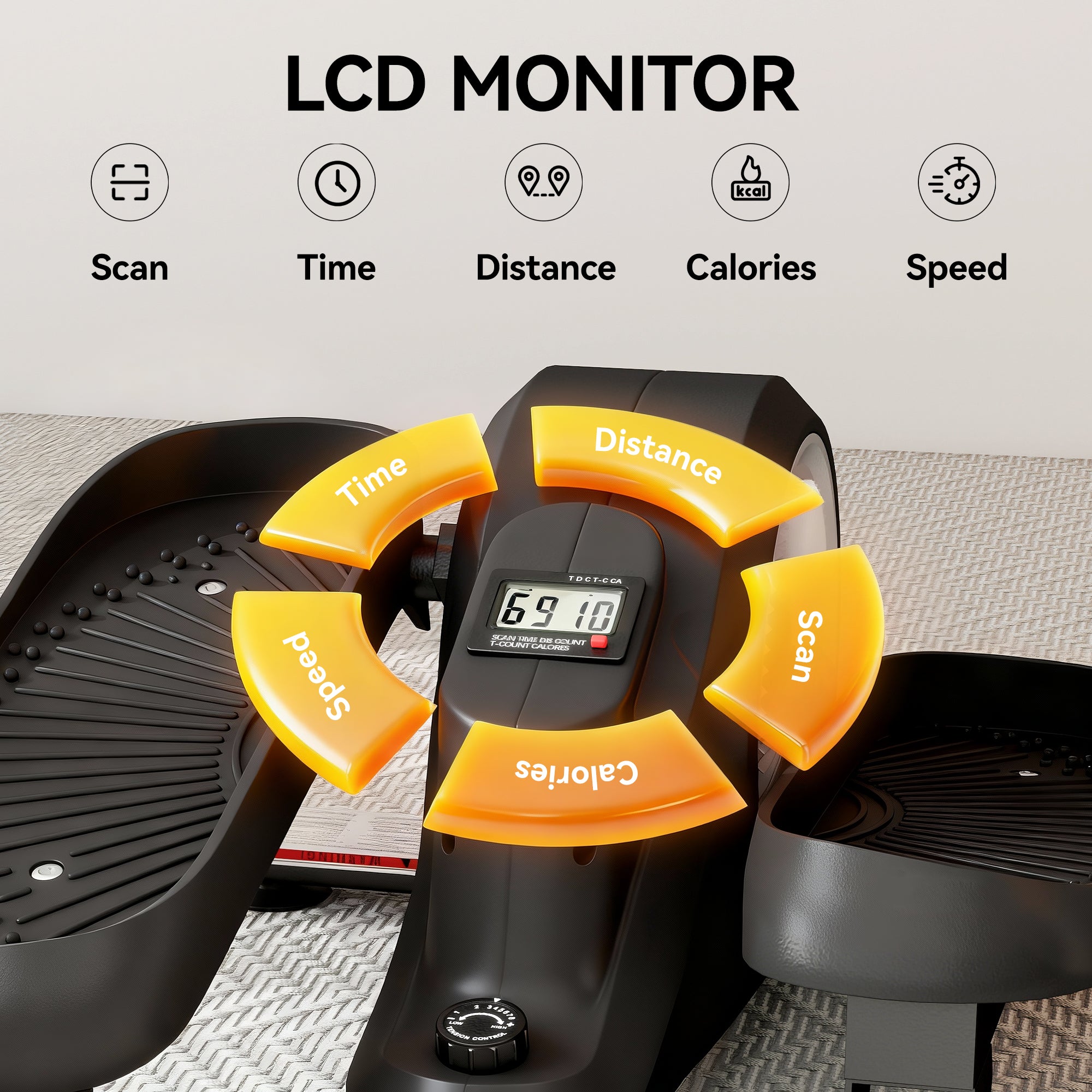 SPORTNOW Under Desk Elliptical Machine with LCD Monitor, 8 Adjustable Magnetic Resistances for 2-in-1 Seat & Stand Up Exercise 