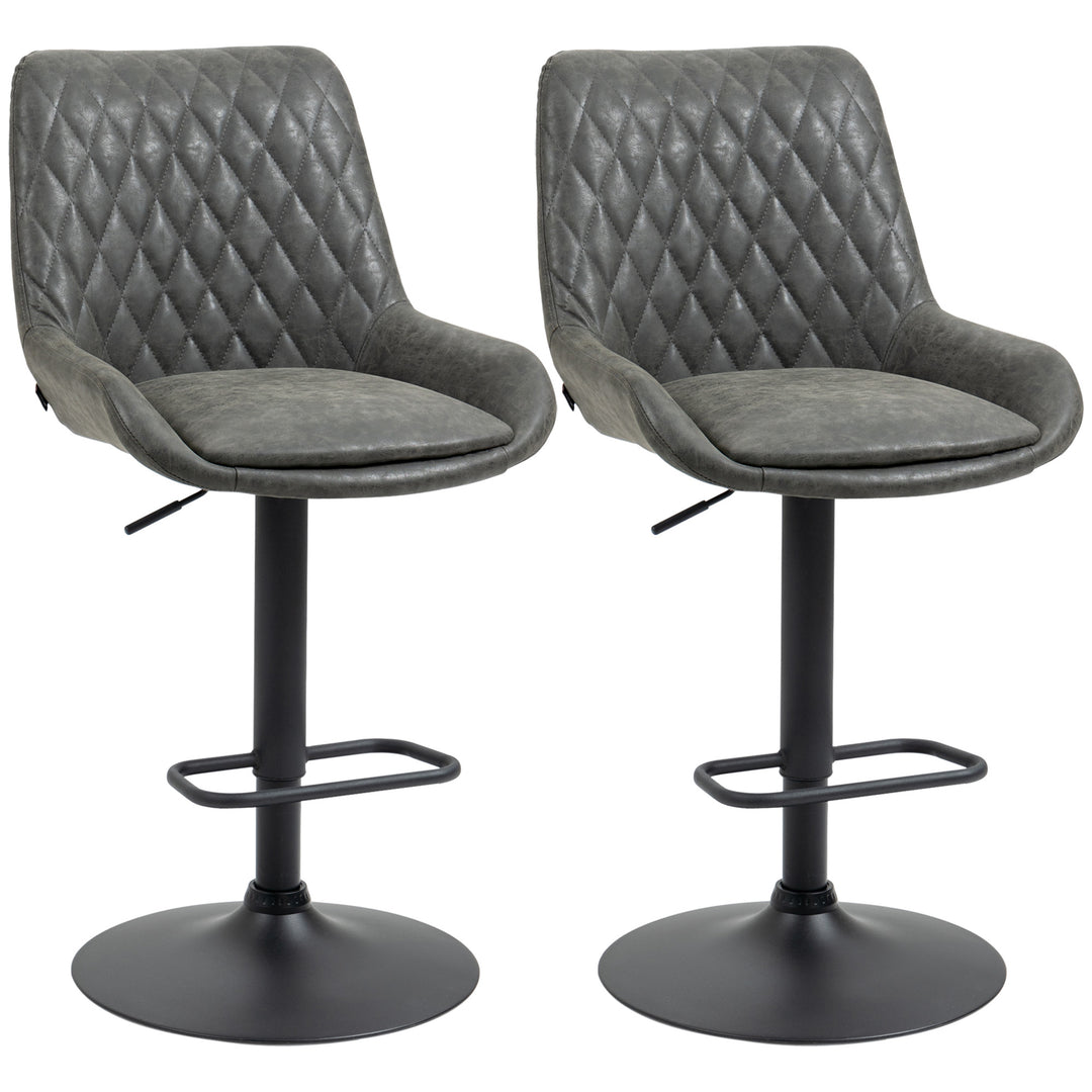 HOMCOM Retro Bar Stools Set of 2, Adjustable Kitchen Stool, Upholstered Bar Chairs with Back, Swivel Seat, Dark Grey 