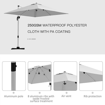 Outsunny Square Cantilever Garden Parasol, with Five-Position Canopy - White 