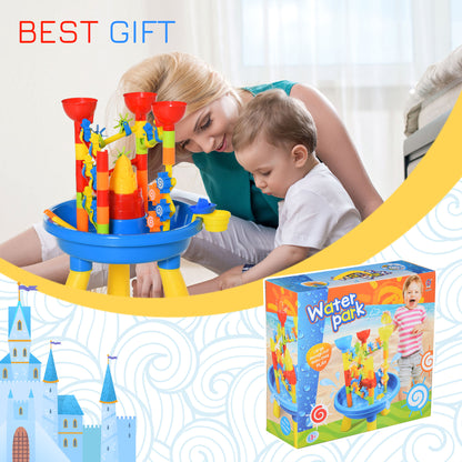 HOMCOM 30 Pcs Sand and Water Table Beach Toy Waterpark Activities Sand Pit Playset with Accessories Garden Sandbox 