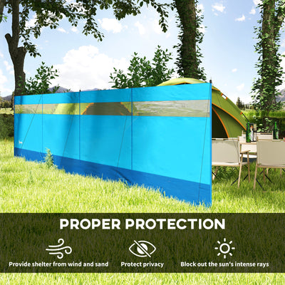 Outsunny Camping Windbreaker with Clear Windows, Carry Bag and Steel Poles, for Beach Caravan Campervan, 725 x 140cm, Blue 
