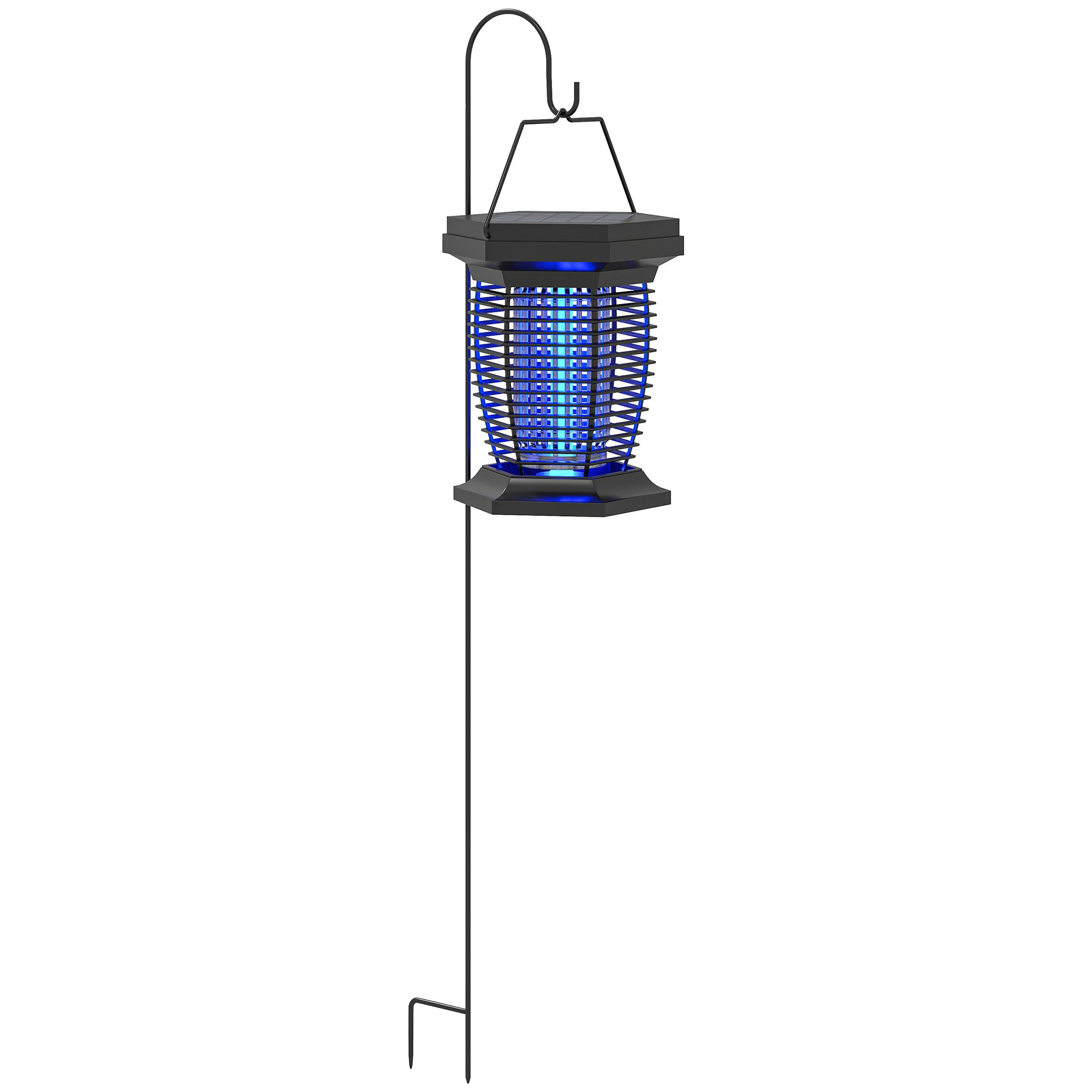 Outsunny 2-in-1 Electric Fly Zapper with UVA Light, Hanging Garden Lantern, Solar and USB-DC Rechargeable Insect Mosquito Bug Zapper, Fly Killer for Indoor and Outdoor Use, Black