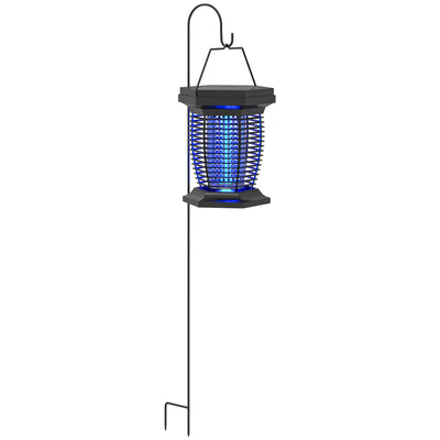 Outsunny 2-in-1 Electric Fly Zapper with UVA Light, Hanging Garden Lantern, Solar and USB-DC Rechargeable Insect Mosquito Bug Zapper, Fly Killer for Indoor and Outdoor Use, Black 