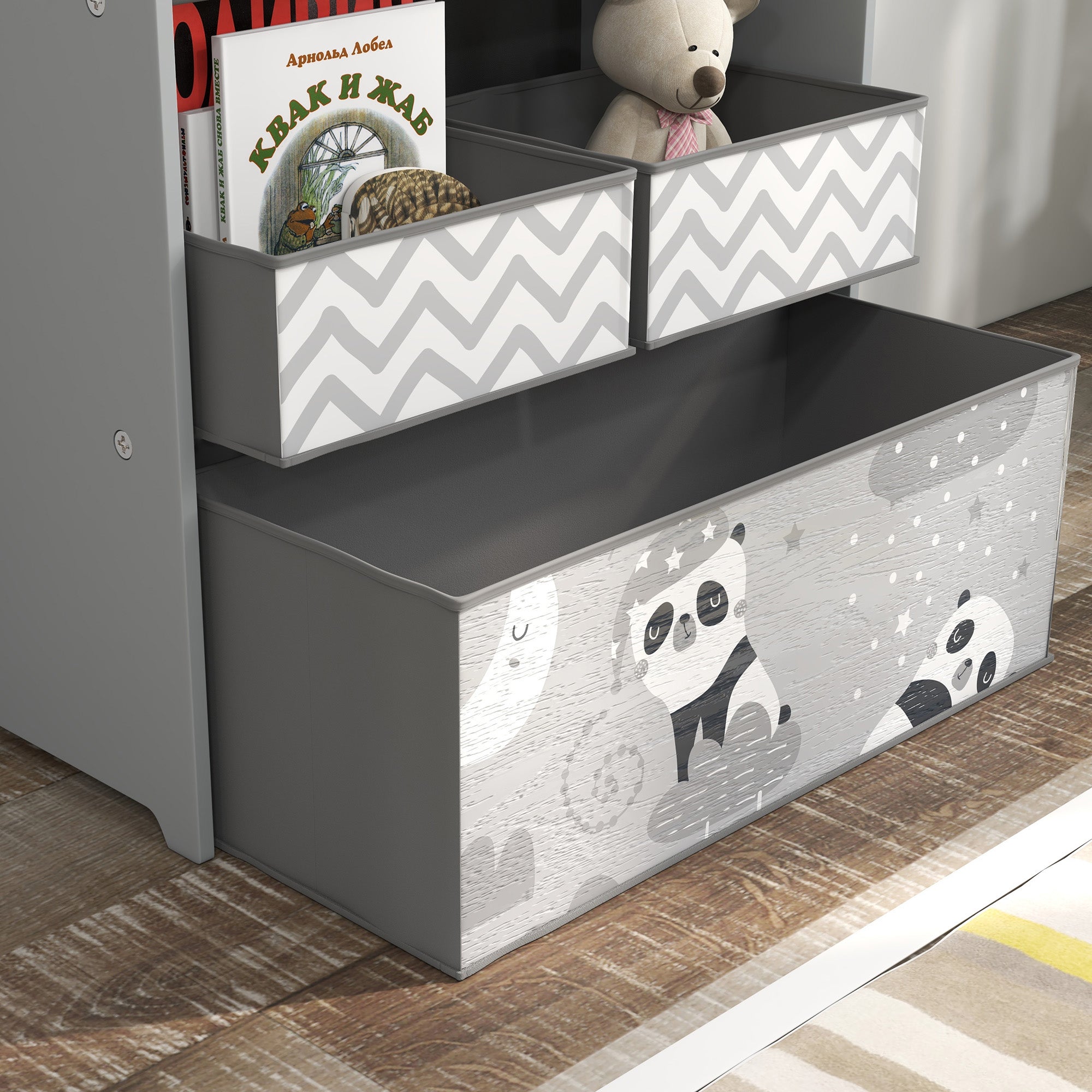 ZONEKIZ Kids Storage Unit, Toy Storage Organiser, with Six Fabric Bins, for Bedrooms, Playrooms, Nurseries - Grey 