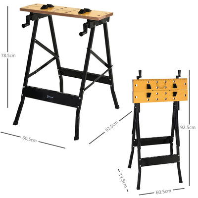 DURHAND 4-in-1 Work Bench, Saw Horse Folding Clamp Table w/ 4 Adjustable Clamping Pegs for DIY Home Garage, Black 