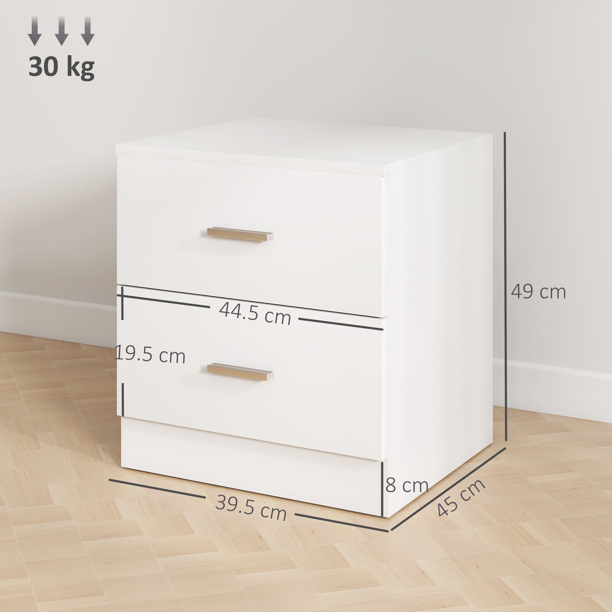 HOMCOM Set of 2 Modern Nightstands, Bedside Tables with 2 Storage Drawers, Accent End Table for Bedroom and Living Room, White 