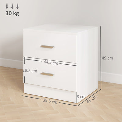 HOMCOM Set of 2 Modern Nightstands, Bedside Tables with 2 Storage Drawers, Accent End Table for Bedroom and Living Room, White 