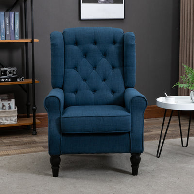 HOMCOM Wingback Accent Chair, Retro Upholstered Button Tufted Occasional Chair for Living Room and Bedroom, Blue 